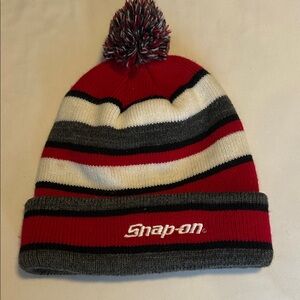 Snap-On Striped Beanie - Red, Gray, White
NWOT